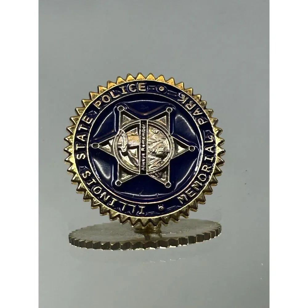 Vintage‎ Gold Tone Illinois State Police Memorial Park Enamel Lapel Pin